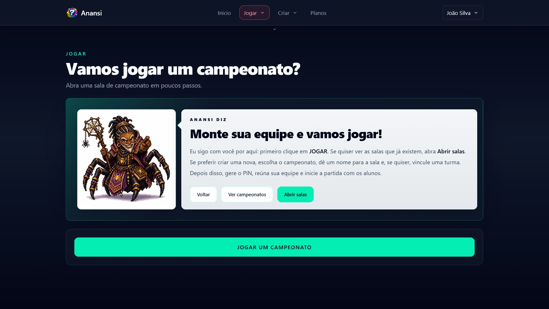 Imagem de tela de campeonato do Anansi