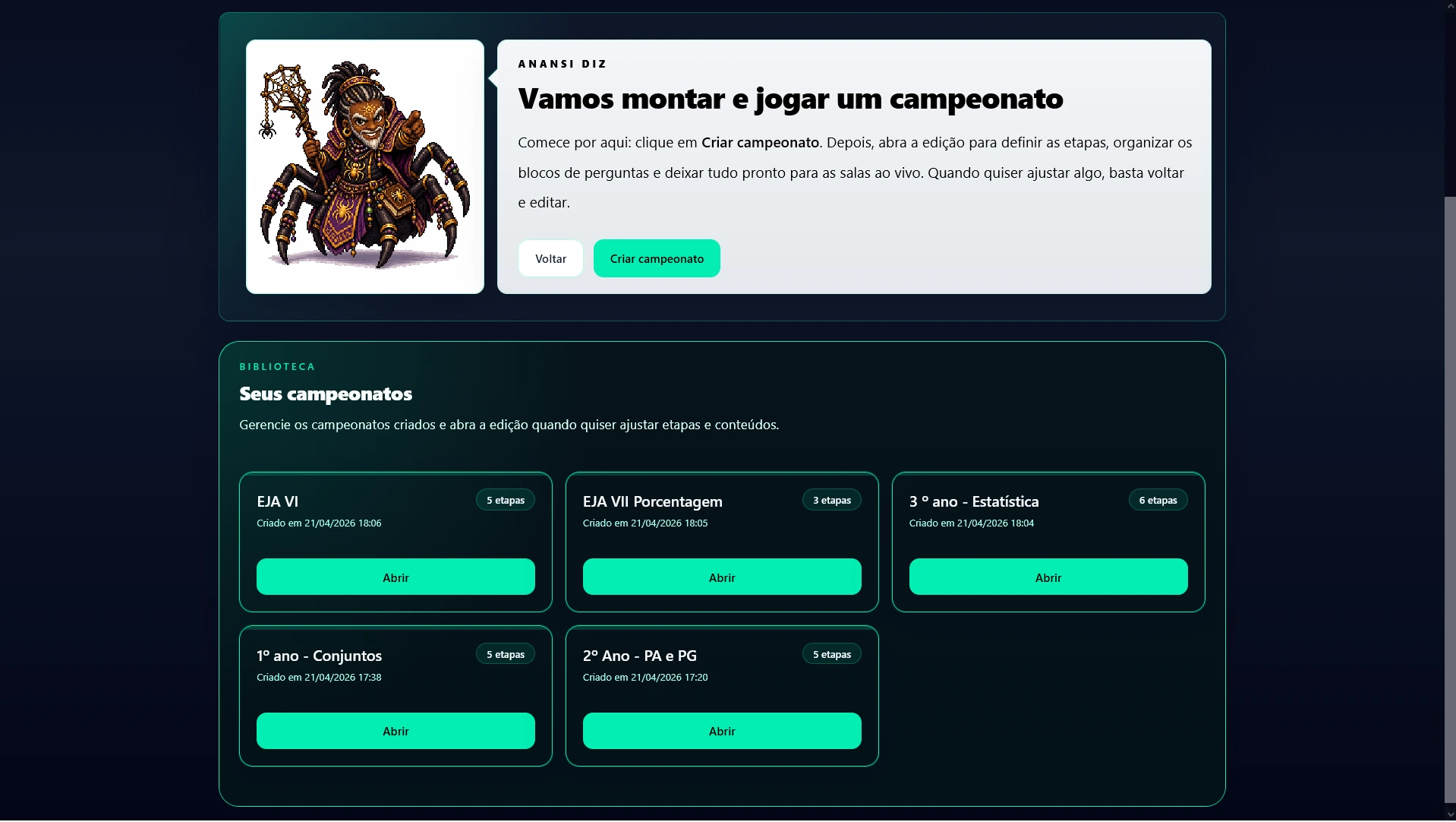 Imagem de criação de atividade no Anansi