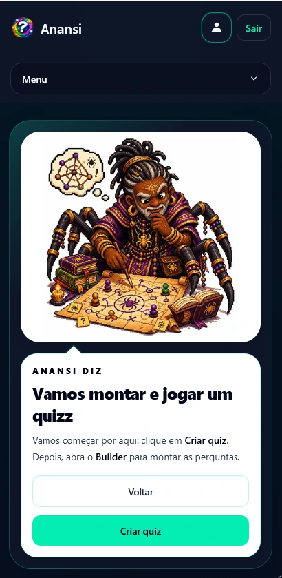 Imagem da tela de quiz no Anansi