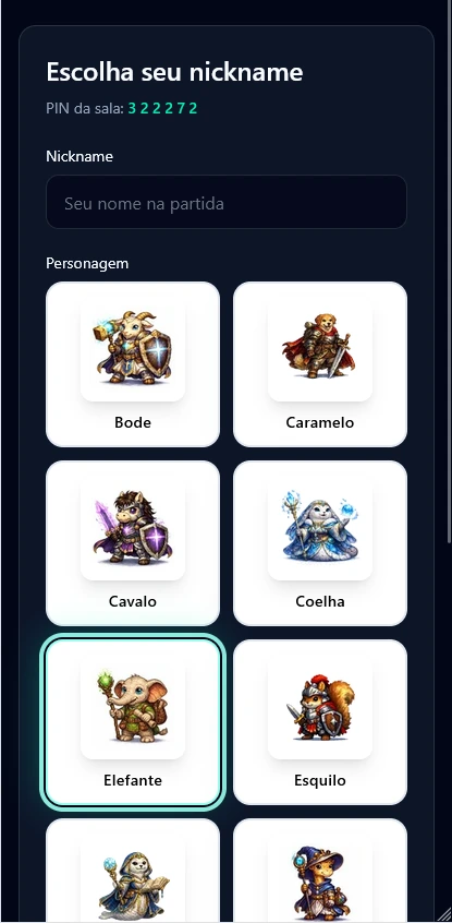 Imagem da tela de quiz do aluno no Anansi